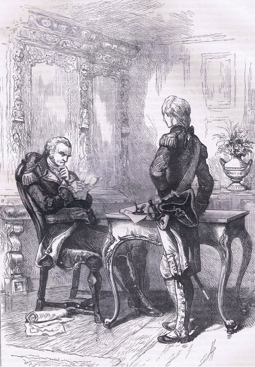 Lafayette a Washington, ilustrace z Cassells History of the United States publikovaná Cassell, Petter & Galpin, kolem roku 1900 (litho) od American English school
