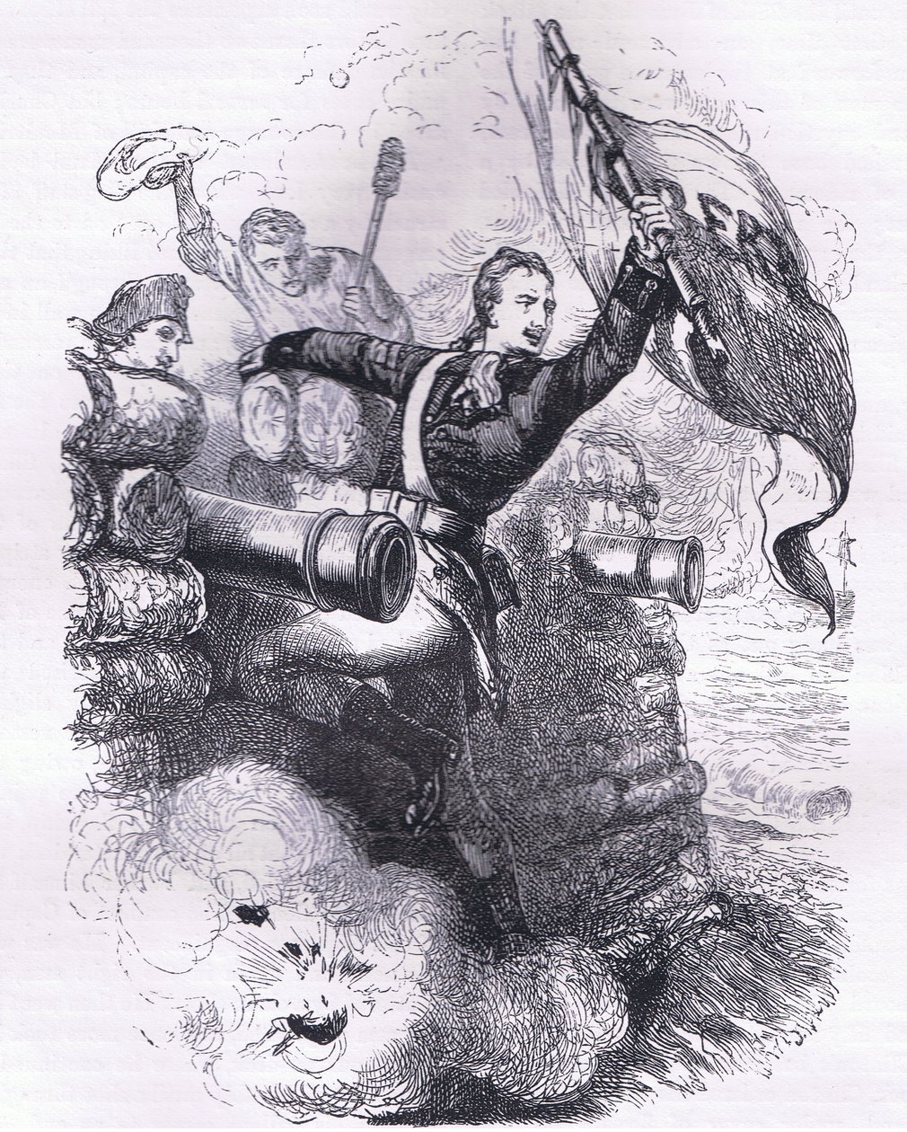 Seržant Jasper získává vlajku, ilustrace z Cassells History of the United States, vydané Cassell, Petter & Galpin, kolem roku 1900 (litho) od American English school