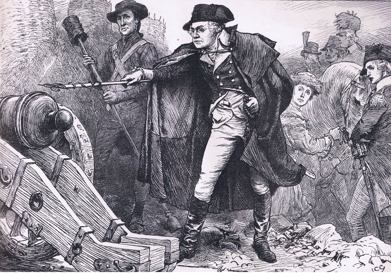 Washington při obležení Yorktownu, ilustrace z Cassells History of the United States publikovaná Cassell, Petter & Galpin, kolem roku 1900 (litho) od American English school