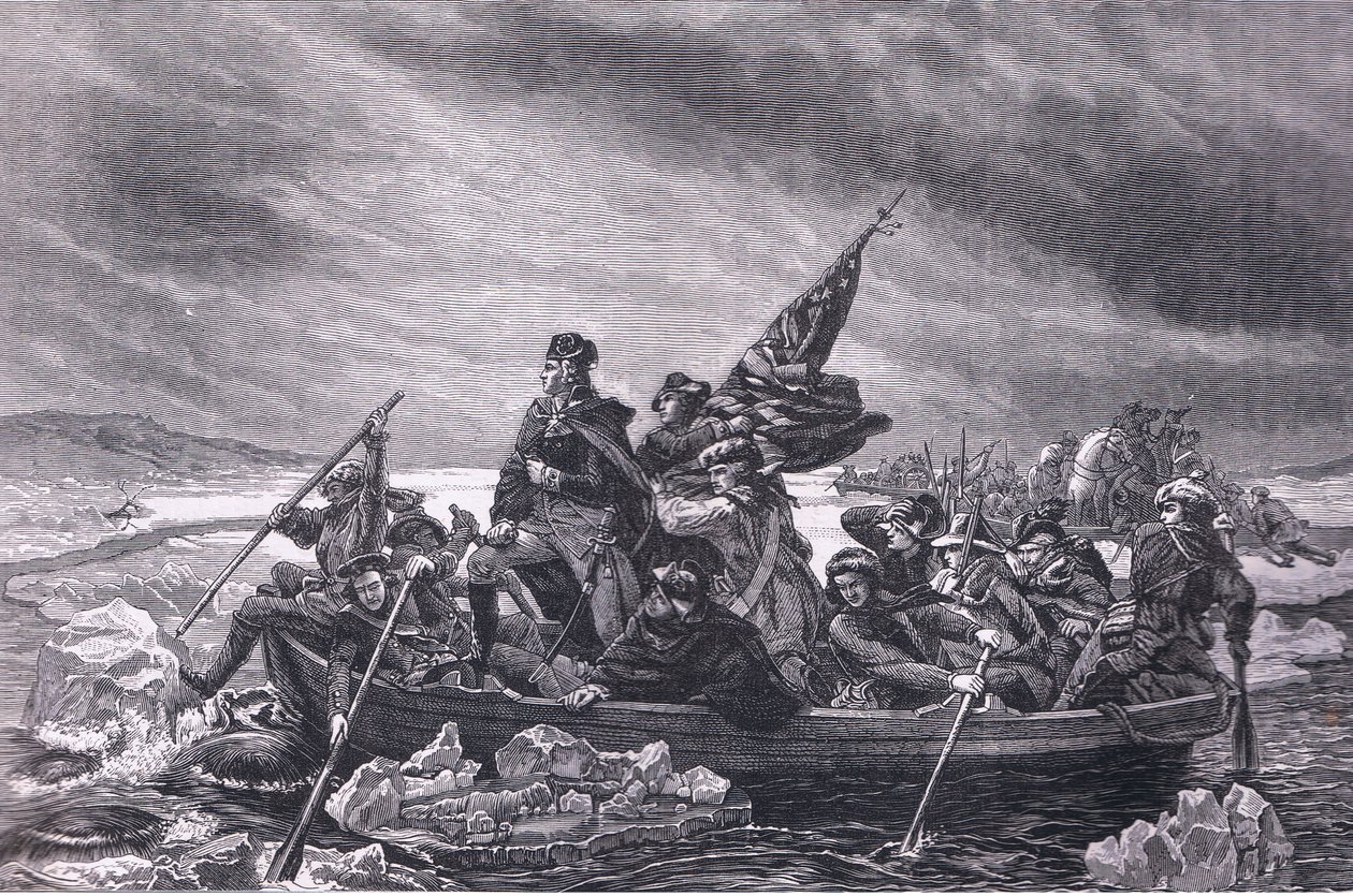 Washington překračující Delaware, ilustrace z Cassells History of the United States publikovaná Cassell, Petter & Galpin, kolem roku 1900 (litho) od American English school