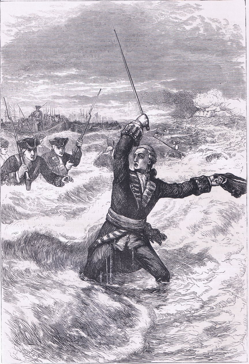 Wolfe přistání v Louisburgu, ilustrace z Cassells History of the United States vydané Cassell, Petter & Galpin, kolem roku 1900 (litho) od American English school