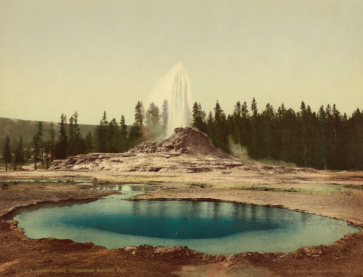 Castle Geyser, Yellowstonský národní park, asi 1898 (fotochrom) od American Photographer