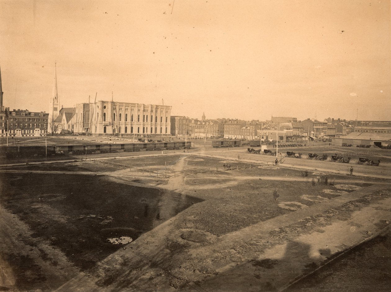 Center Square, místo radnice, Broad and Market Street, Philadelphia, kolem roku 1871 (tisk alba) od American Photographer