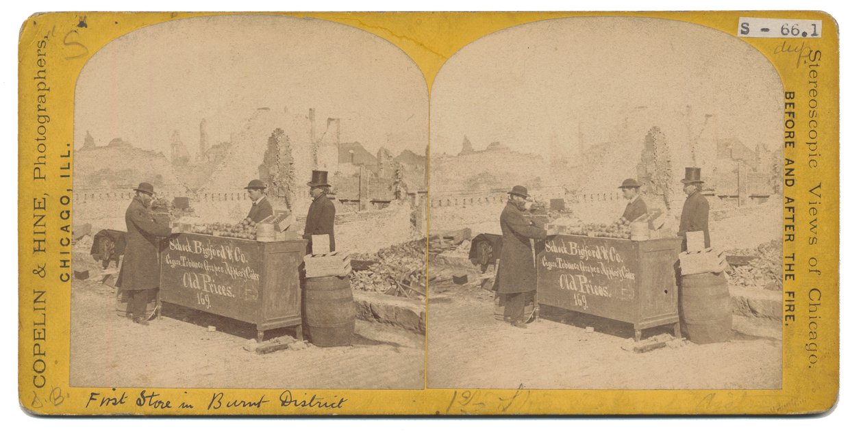 První obchod v Burnt District, 1871 od American Photographer