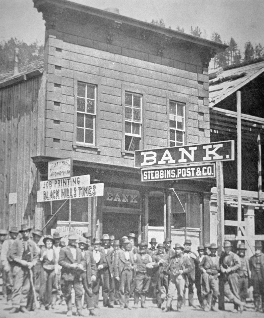 Gold Miners v Deadwood City, Jižní Dakota, kolem roku 1877 (černobílá fotografie) od American Photographer