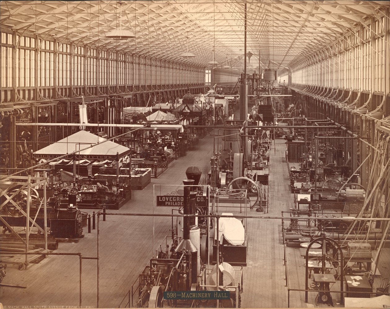Machinery Hall, South Avenue, Philadelphia Centennial International Exhibition, 1876 (stříbrný potisk) od American Photographer