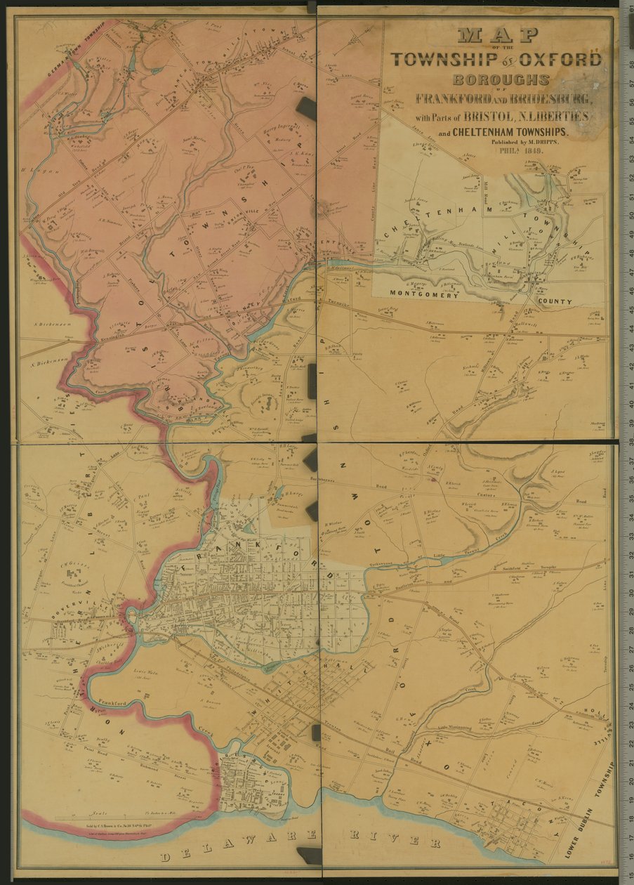 Mapa Township of Oxford, Boroughs of Frankford & Bridesburg s částmi Bristol, N. Liberties a Cheltenham Townships, 1849 od American Photographer