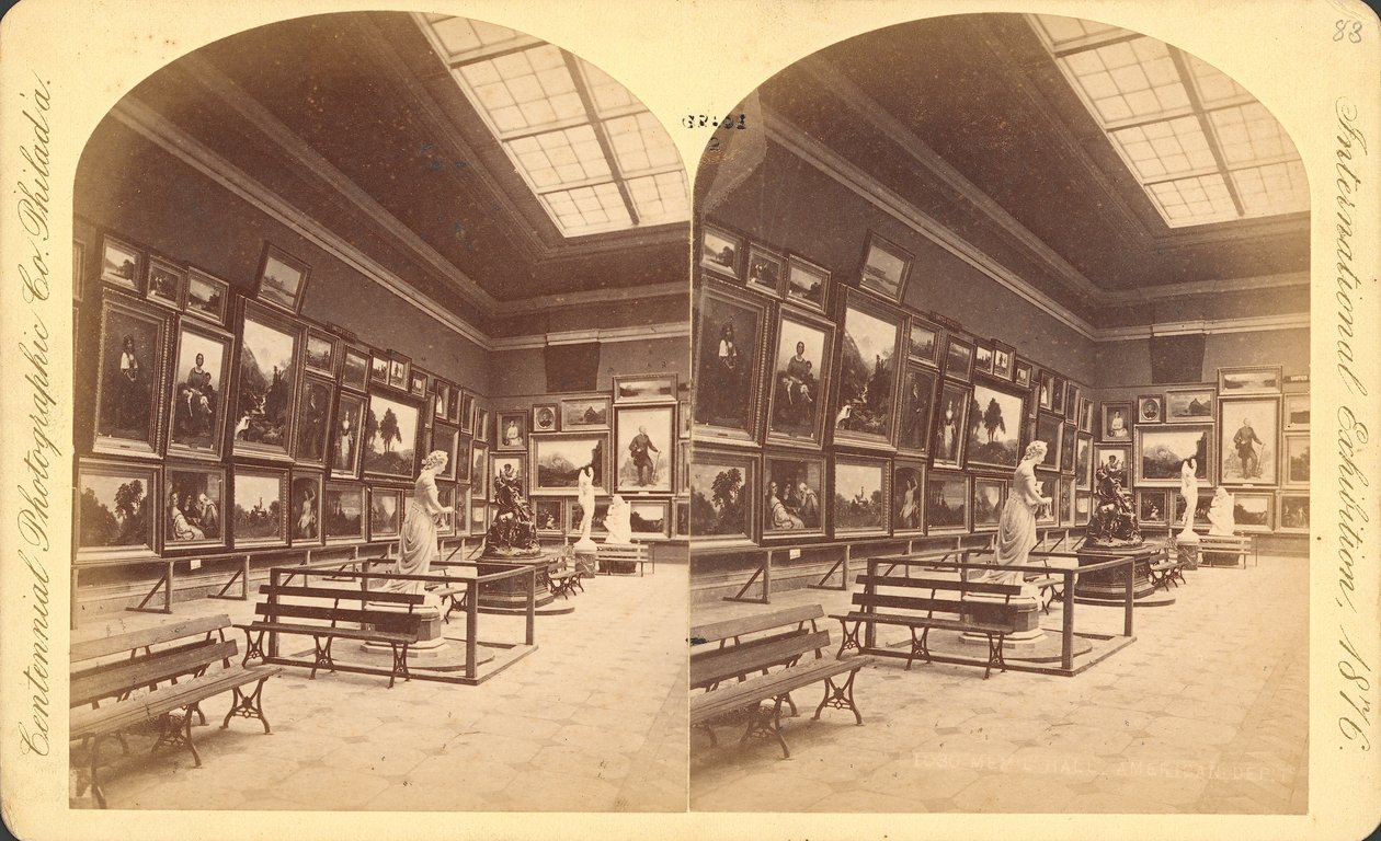 Pamětní síň, Americké oddělení, Mezinárodní výstava k 100. výročí založení USA v roce 1876, Filadelfie (stereoskopický snímek) od American Photographer
