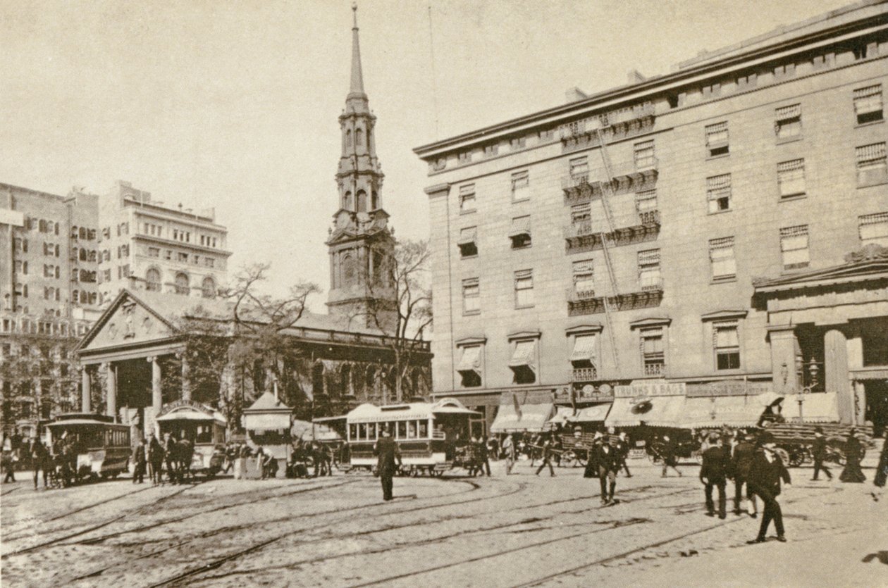 Kaple svatého Pavla a dům Astorů u City Hall Park, New York City, 1892 od American Photographer