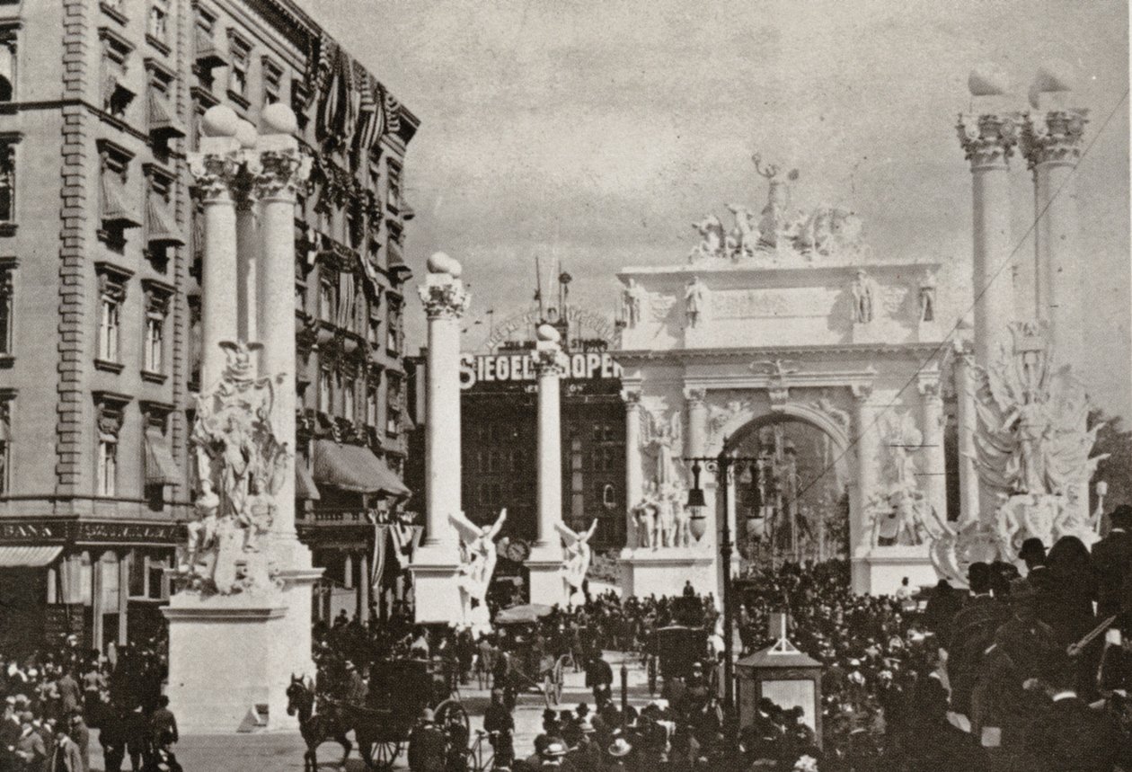 Dewey Arch před hotelem Fifth Avenue na 23rd St., New York City, oslavující vítězství nad Španělskem, 1899 od American Photographer