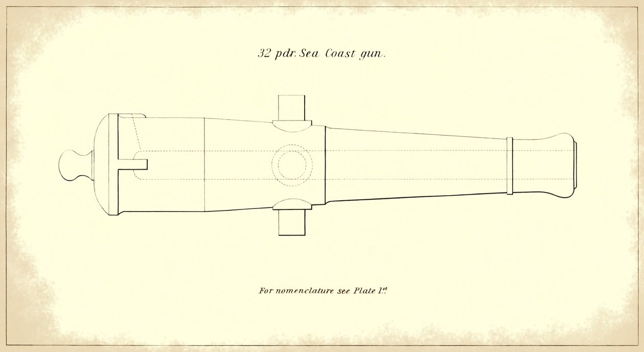 32liberní hlaveň pro mořské pobřeží, převzato z oficiální příručky US Army Instruction for Heavy Artillery, 1850-51 od American School