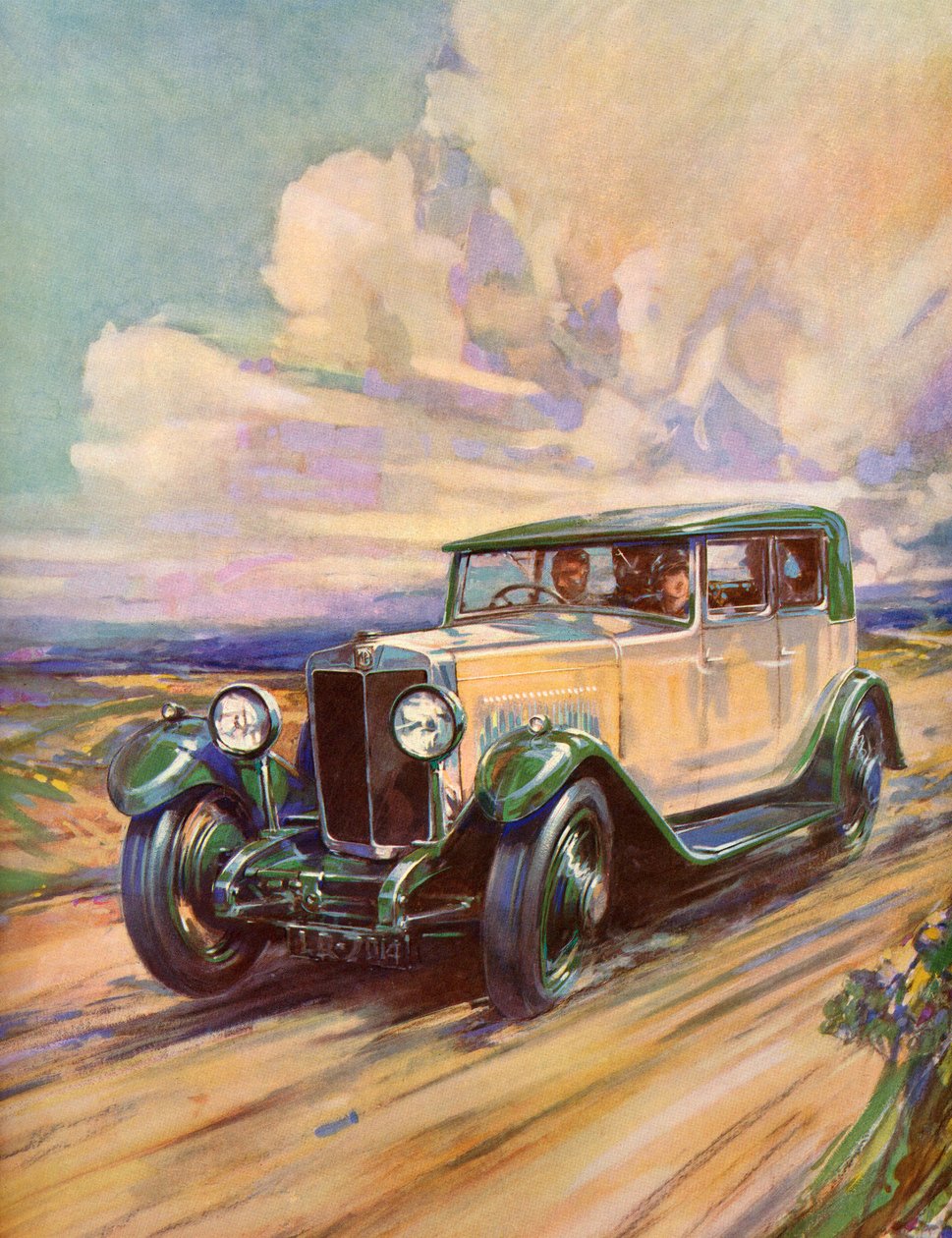 Roadster z 20. let 20. století jedoucí po polní cestě od American School