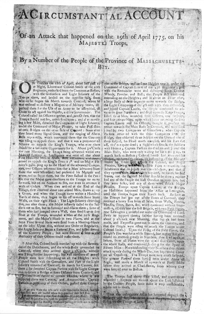 Nepřímý popis útoku..., vytištěno 1775 (tisk) od American School