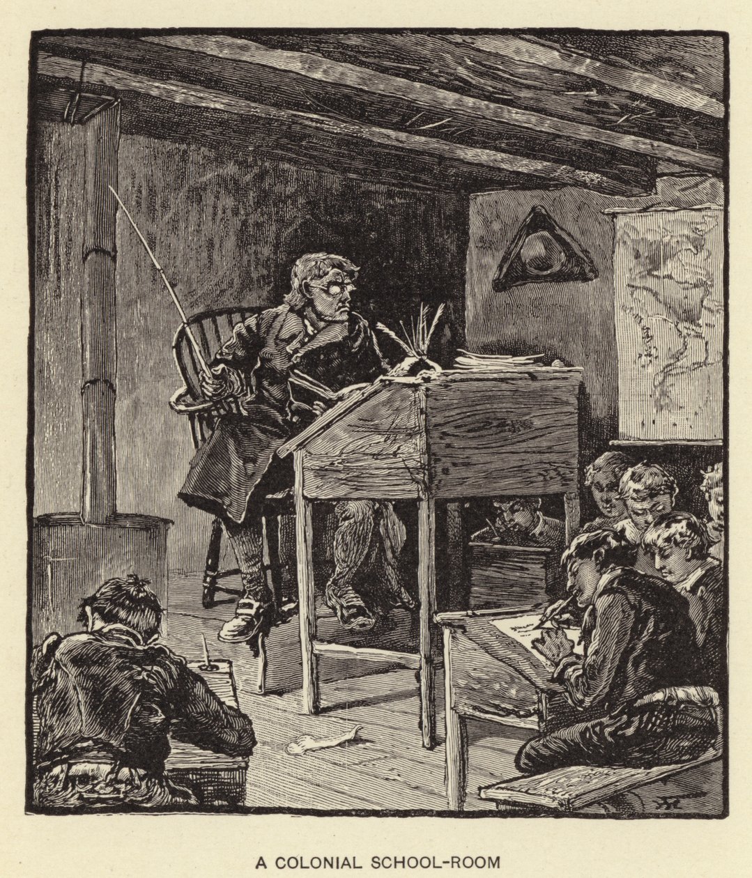 Koloniální školní třída (litografie) od American School
