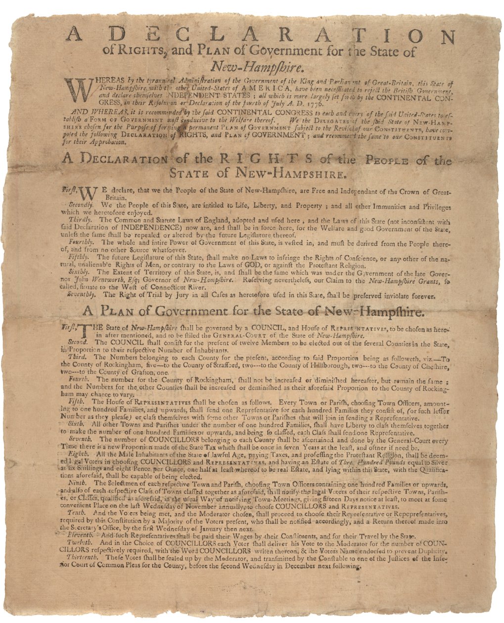 Deklarace práv a žádost vlády pro stát New Hampshire, 1779 od American School
