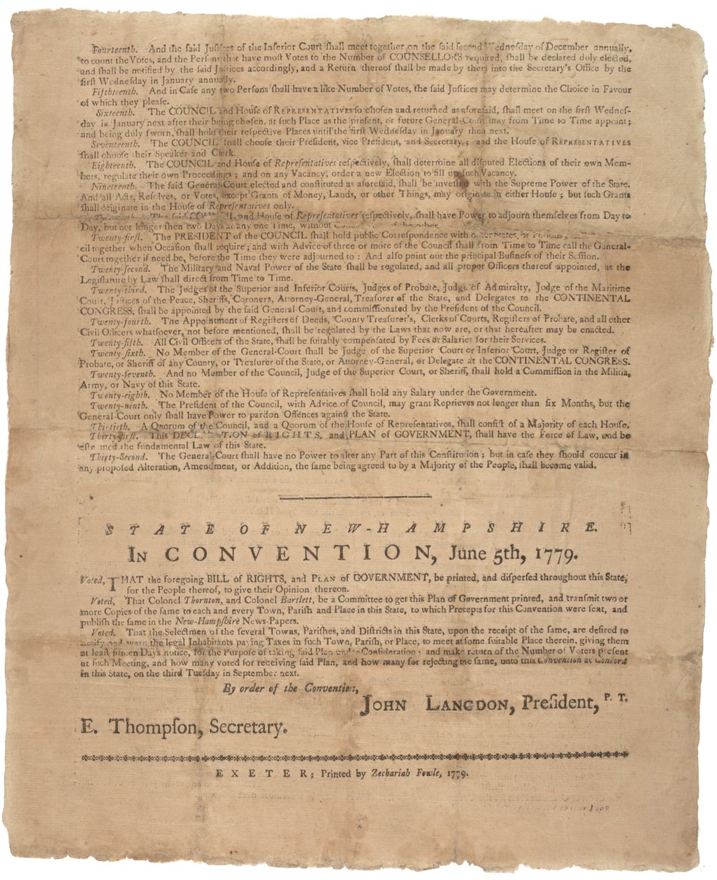Deklarace práv a žádost vlády pro stát New Hampshire, 1779 od American School