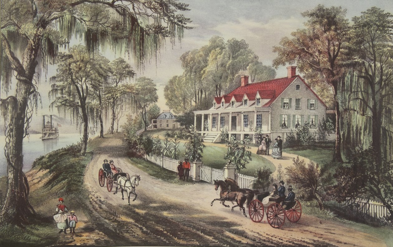 A Home On The Mississippi, hospoda. 1871, Currier & Ives od American School