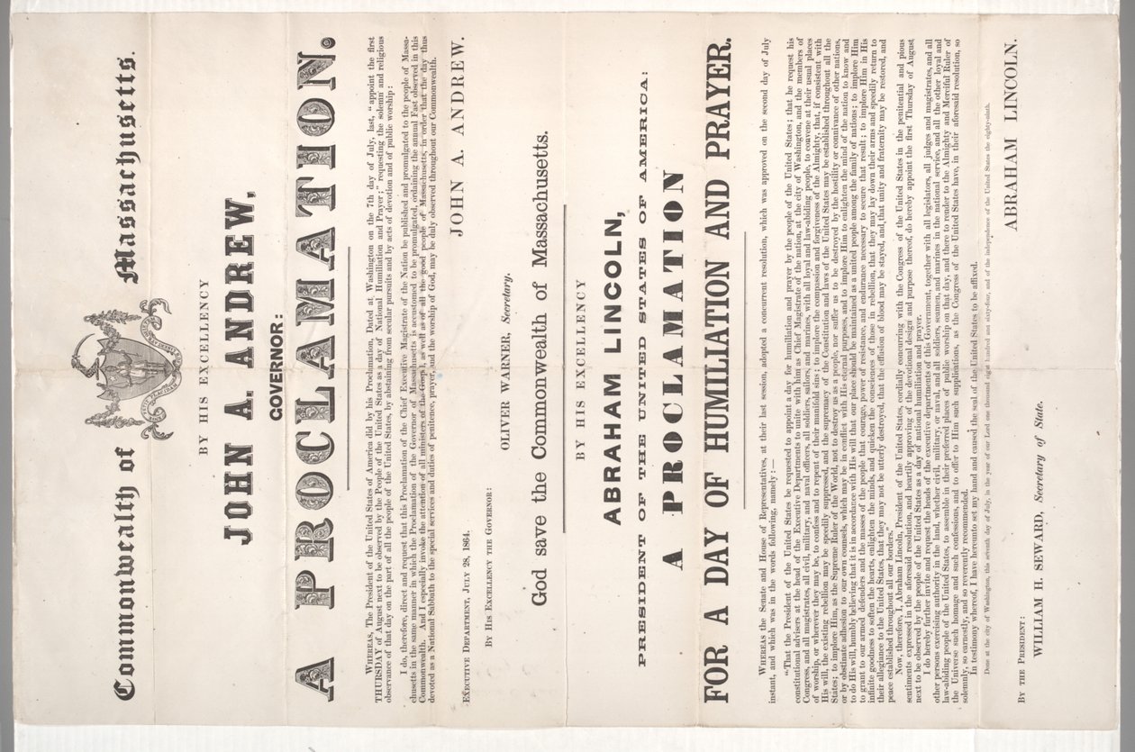 Provolání ke dni ponížení a modlitby, 28. července 1864 od American School