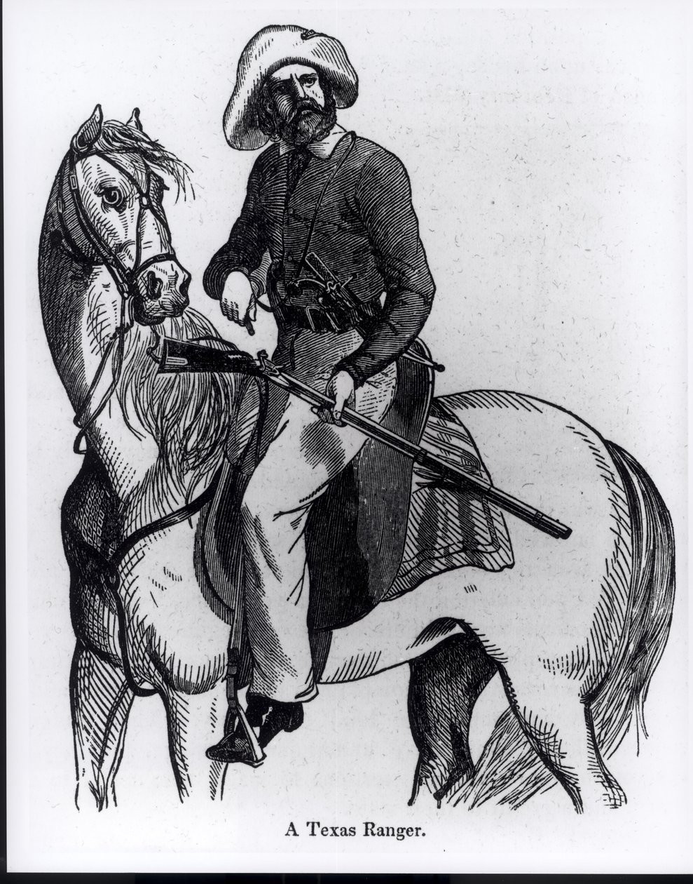 Texaský ranger, ilustrace z knihy "Pictorial History of Mexico and the Mexican War" od Johna Frosta, 1848. od American School
