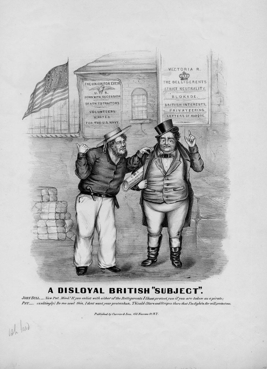 Neloajální britský poddaný, vydal Currier & Ives, New York, cca 1862 od American School