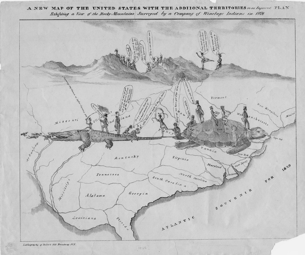 Nová mapa Spojených států s dalšími územími na vylepšeném plánu, kolem roku 1828 od American School