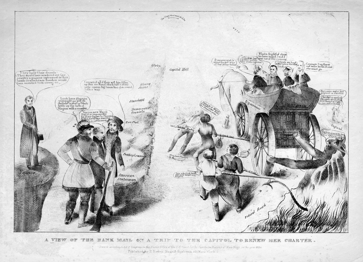 Pohled na bankovní poštu na cestě do Kapitolu, aby obnovila její chartu, 1834 od American School