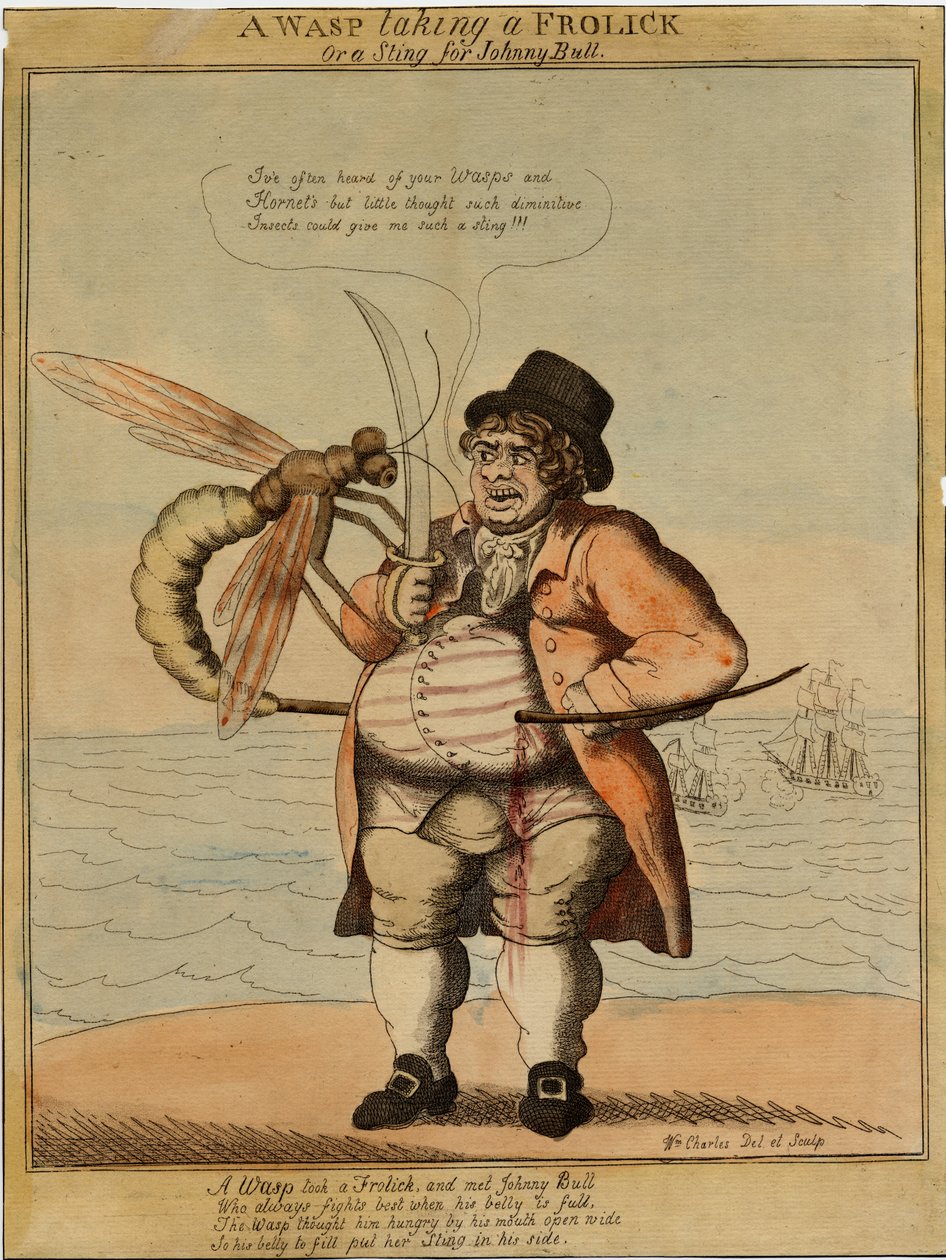 Vosa se dovádí, 1813 (ručně kolorovaný lept) od American School