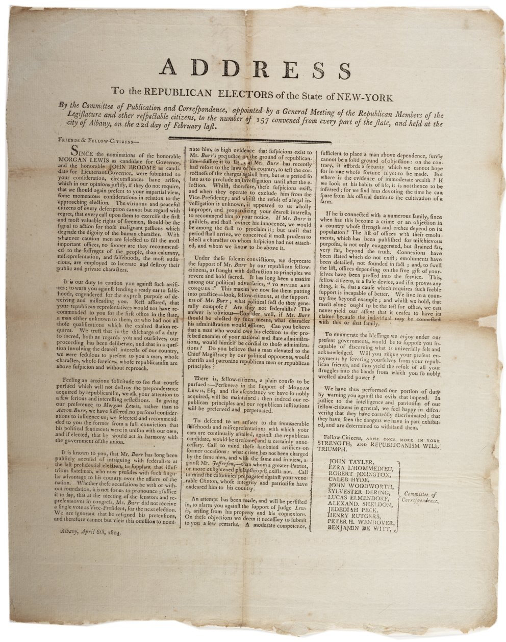 Projev k republikánským voličům státu New York, 6. dubna 1804 od American School