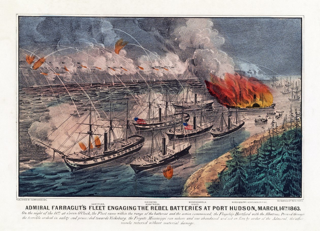 Flotila admirála Farraguta napadá baterie rebelů v Port Hudson, 14. března od American School