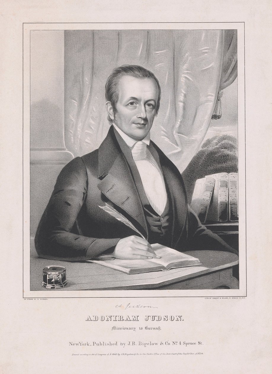 Adoniram Judson 1788 - 1850, misionář do Barmy, hospoda. 1846. od American School