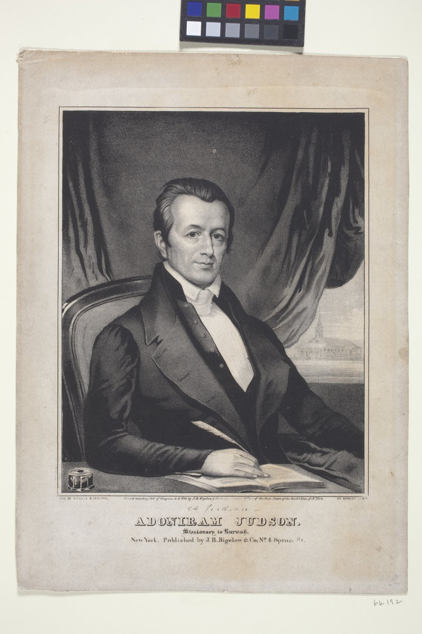 Adoniram Judson, misionář do Barmy (litografie) od American School