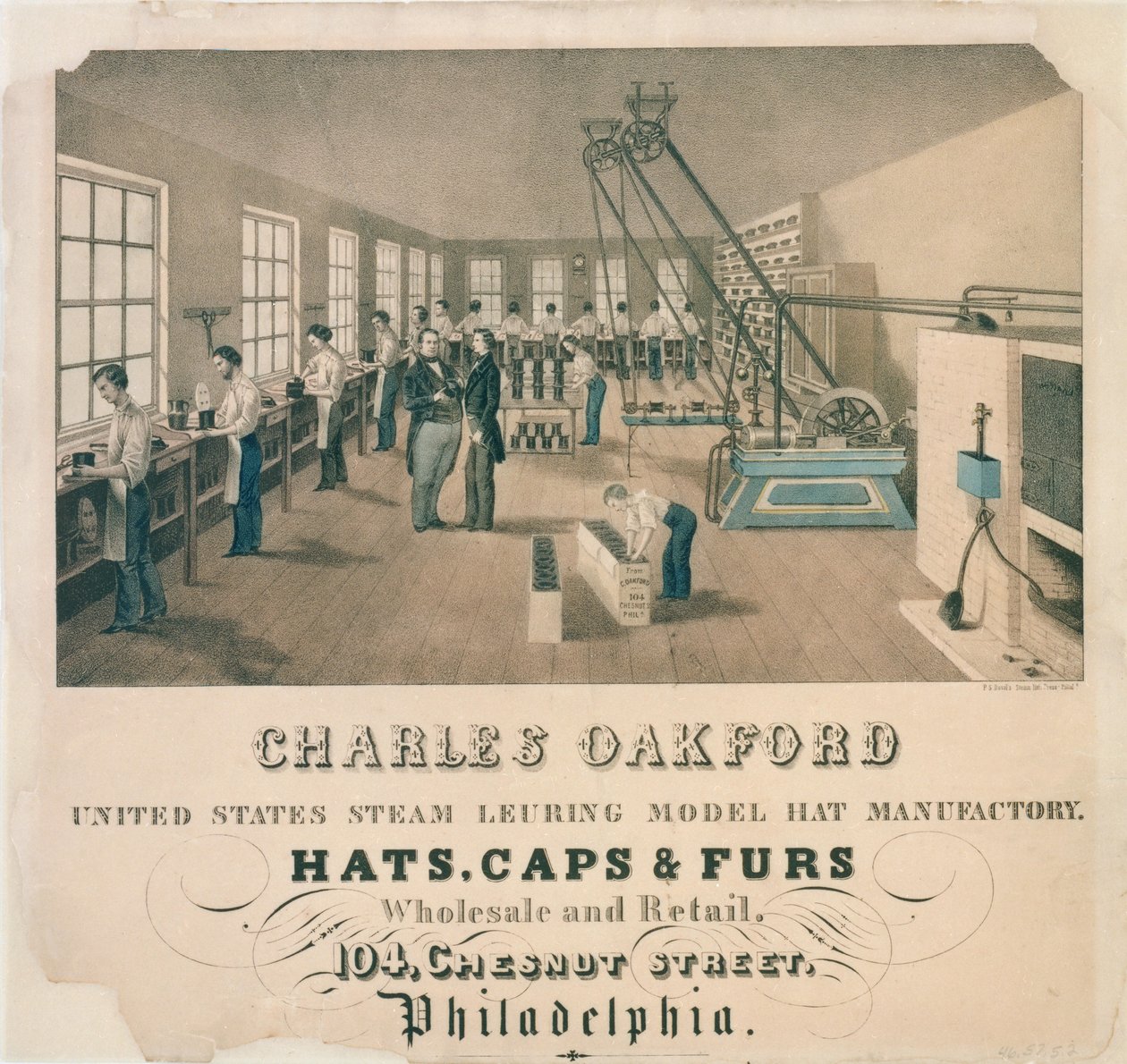 Reklama pro Charlese Oakforda, výrobce klobouků, Philadelphia, kolem roku 1850 od American School