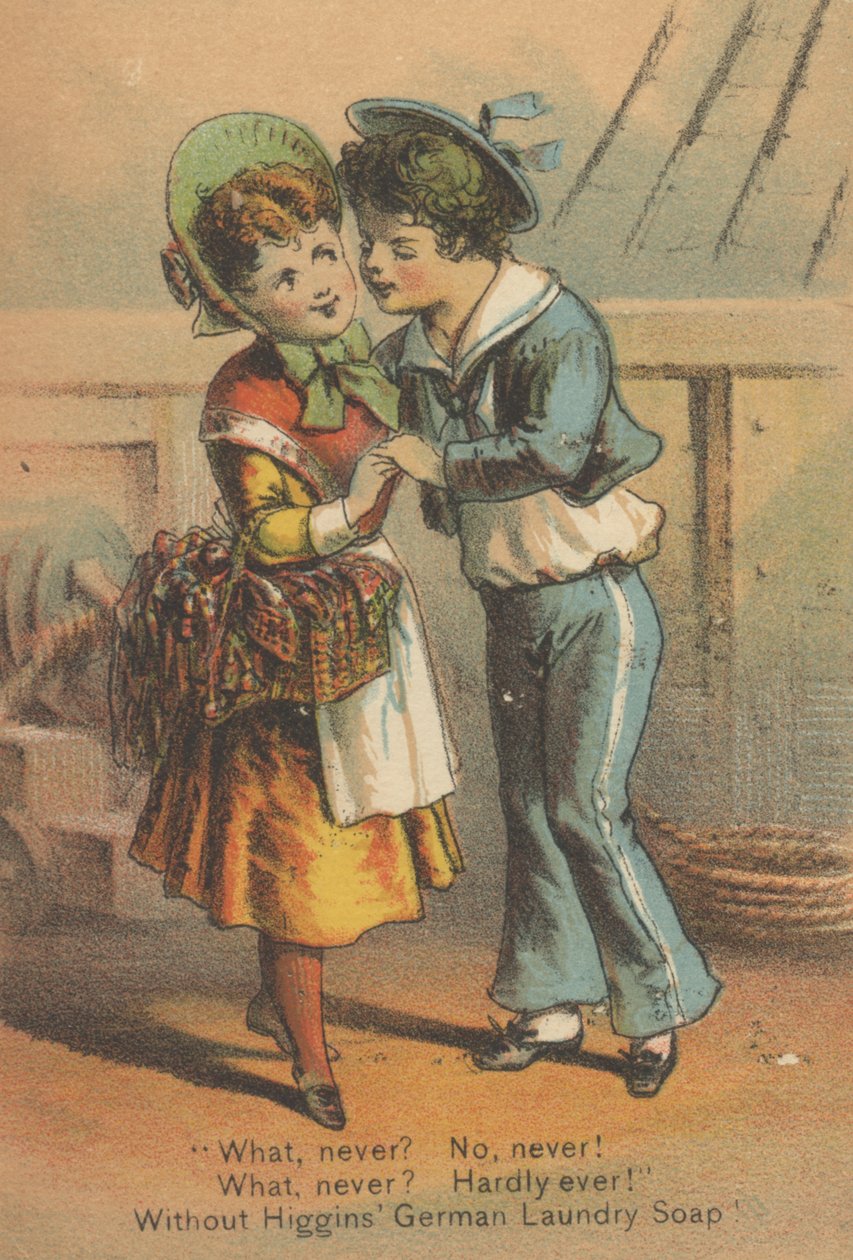 Reklama na německé prací mýdlo Higgins, cca 1880 od American School