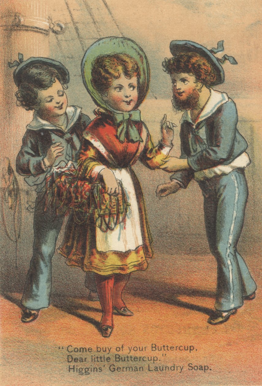 Reklama na německé prací mýdlo Higgins, cca 1880 od American School