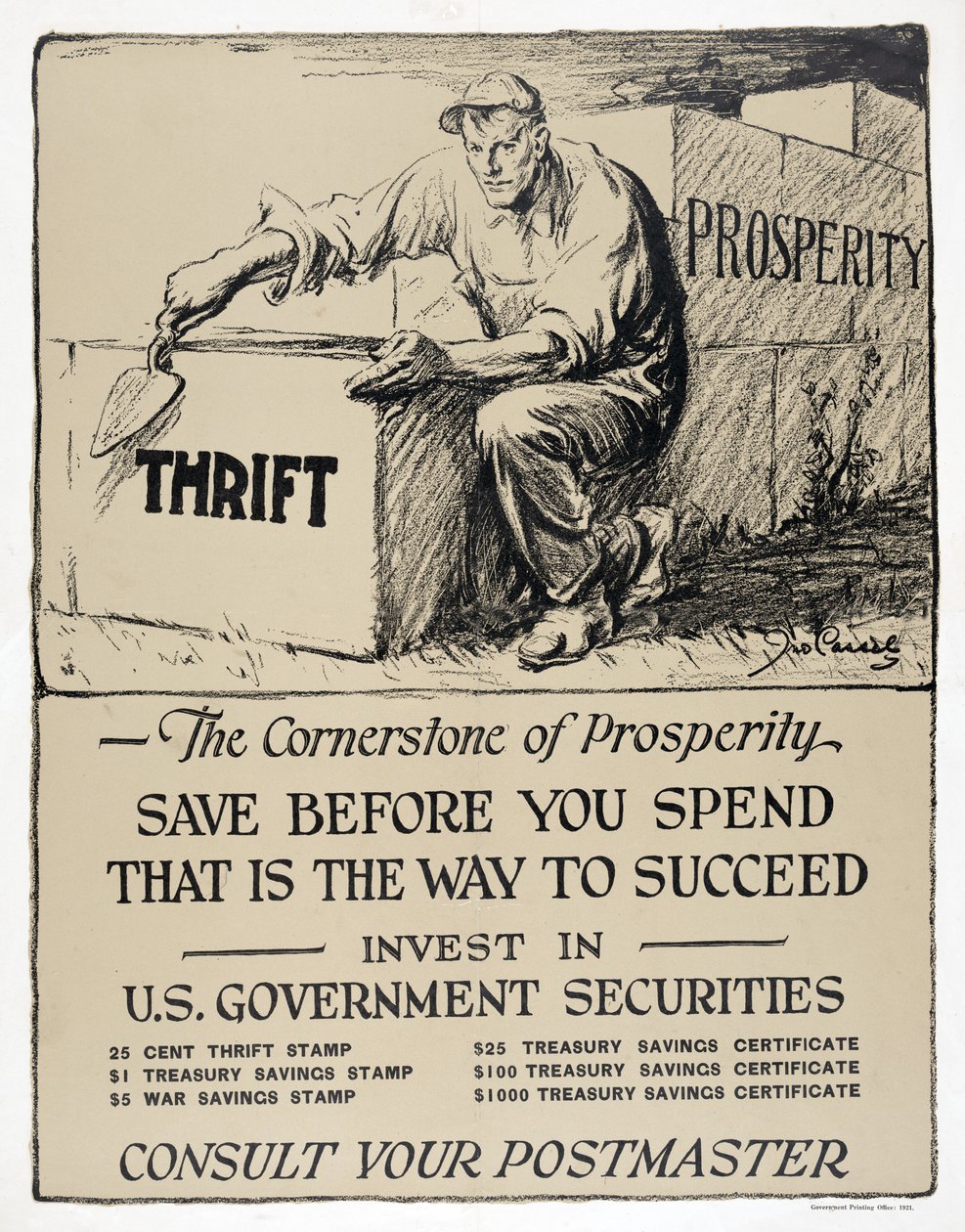 Reklama na státní dluhopisy USA, "The Cornerstone of Prosperity", pub.1921 (litografie) od American School
