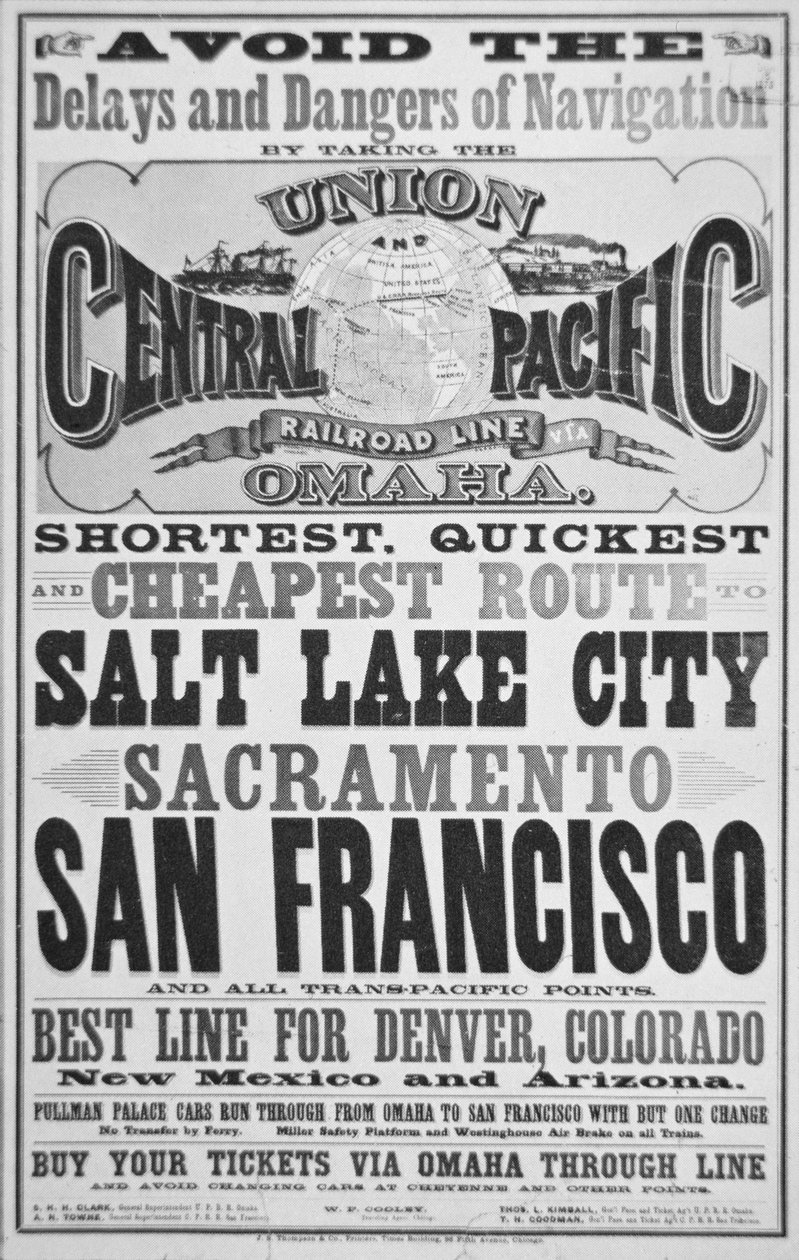 Reklama na Union and Central Pacific Railroad Line, c.1870 (litho) od American School
