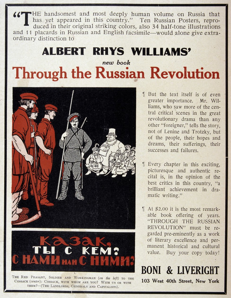 Reklama na prodej knihy „Ruská revoluce“ od Alberta Rhyse Williamse v americkém časopise od American School