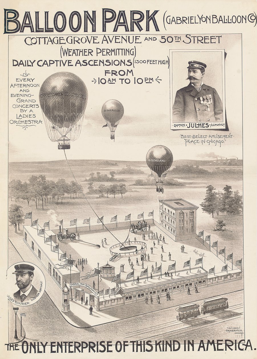 Reklamní plakát pro Balloon Park v Chicagu, USA, c.1888 od American School