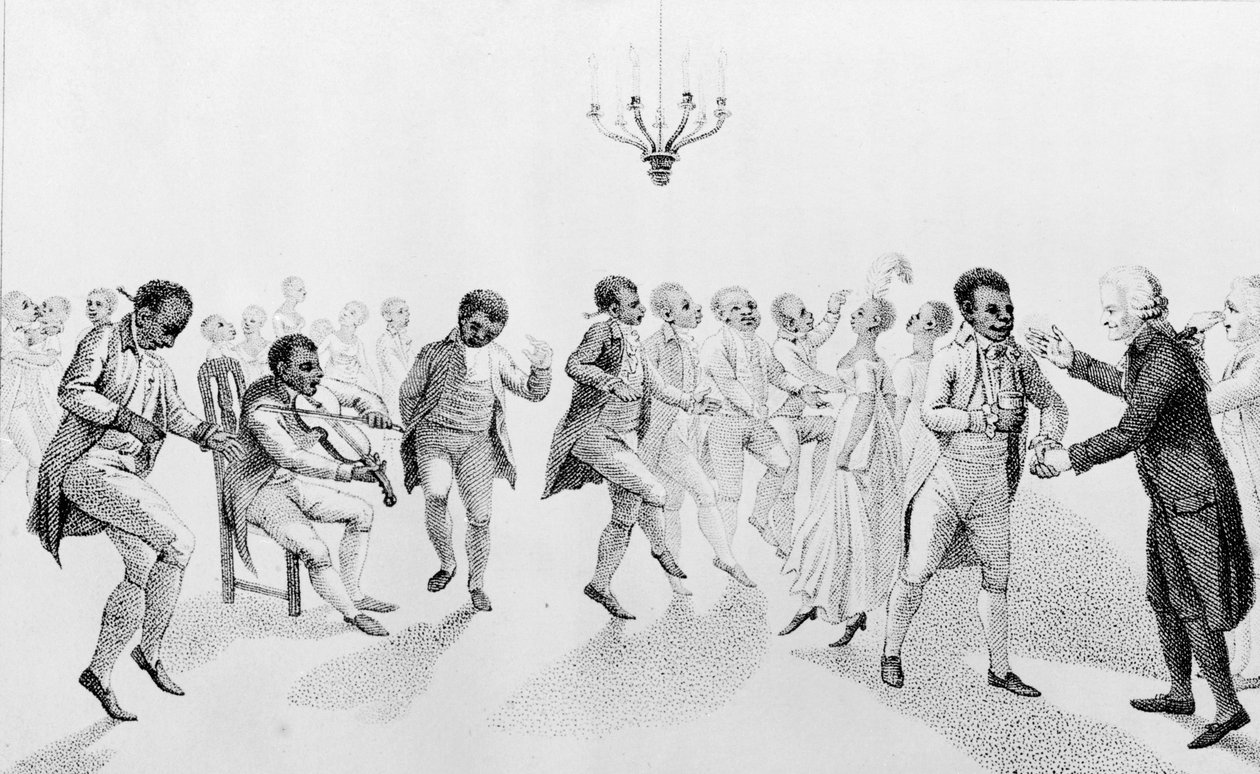 Afroameričané na plese s guvernérem Johnem Hancockem (1737-93) z knihy The Echo, s dalšími básněmi Richarda Alsopa (1761-1815) 1807 od American School