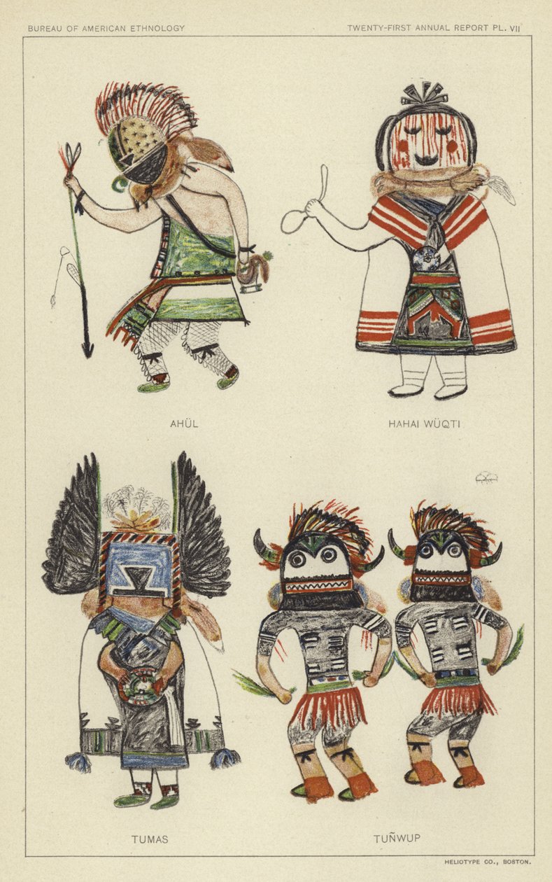 Ahul, Hahai Wuqti, Tumas, Tunwup (barevná litografie) od American School