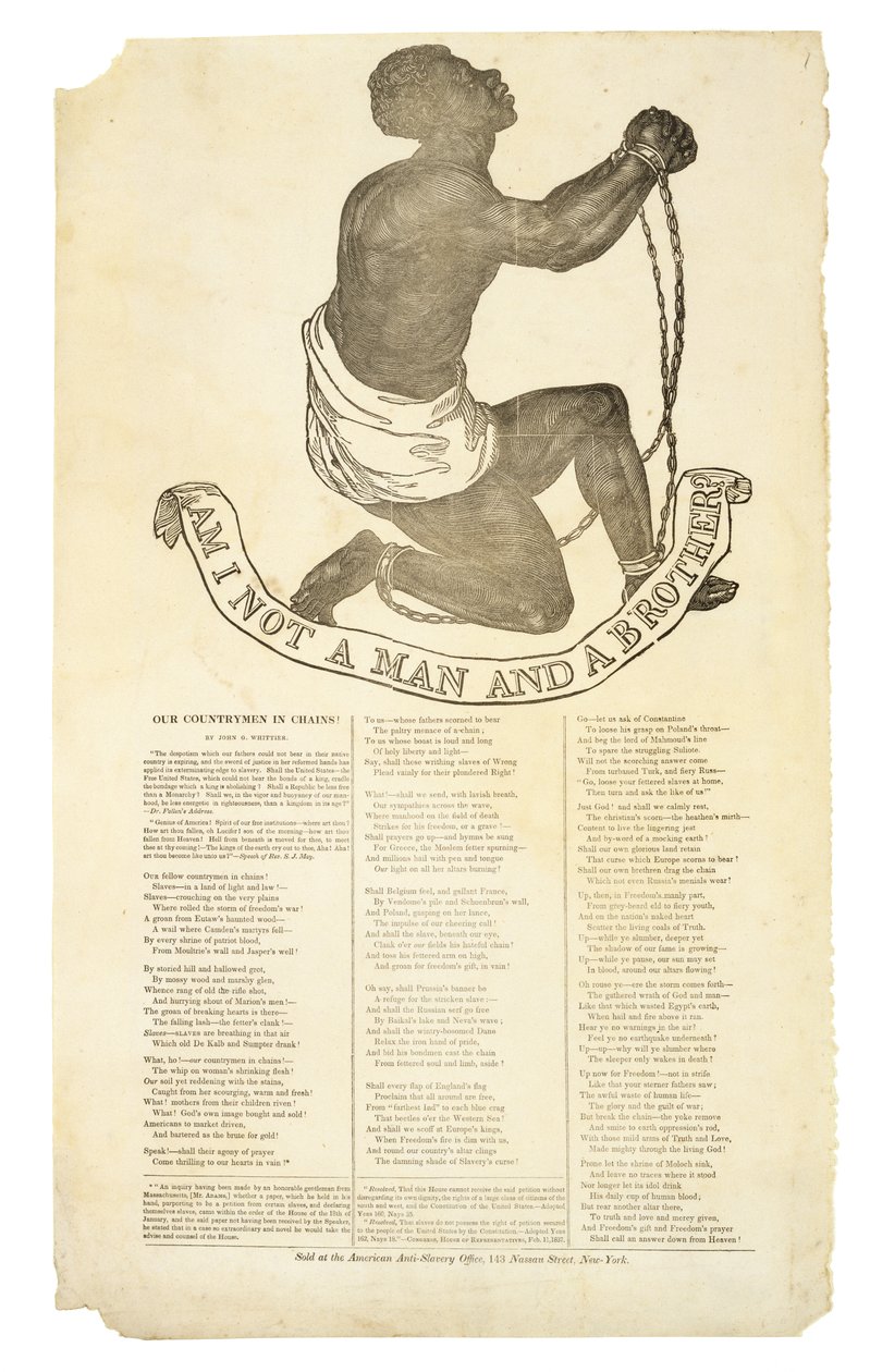 Nejsem muž a bratr?, c. 1837 (dřevoryt na tkaném papíře) od American School