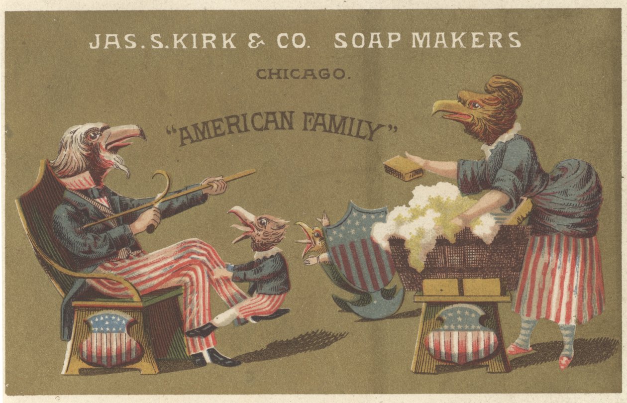 American Family, reklama na James Kirk & Co. Mydlářství, cca 1880 od American School