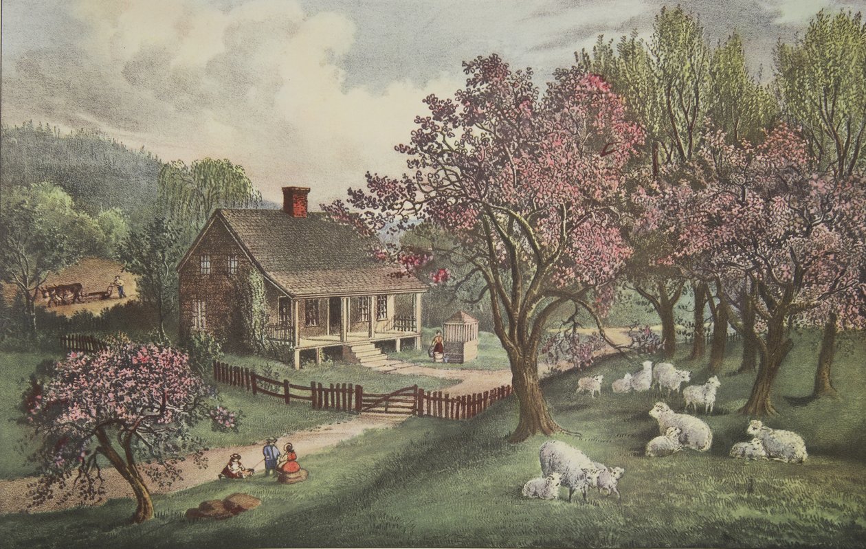 American Homestead - Spring, pub. 1869, Currier & Ives od American School