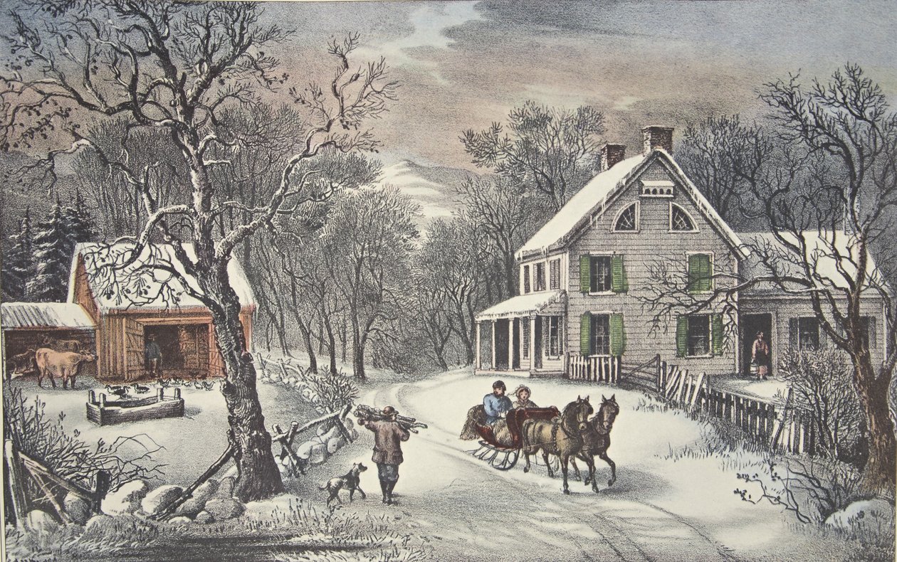 Americká usedlost - Zima, hospoda. 1868, Currier & Ives od American School