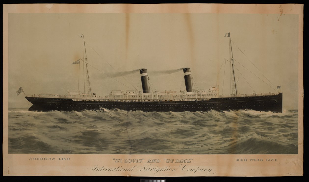 American Line St Louis and St Paul Red Star Line International Navigation Company (chromolitografie) od American School