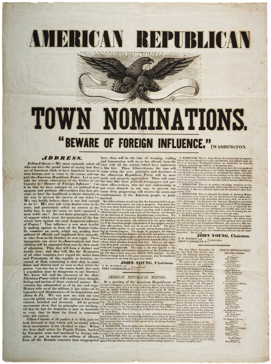 Nominace amerických republikánských měst: Pozor na cizí vliv, c.1845 od American School