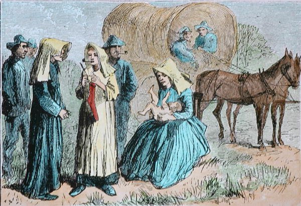 American Wagon Train Pioneers, c.1860 (barevná rytina) od American School