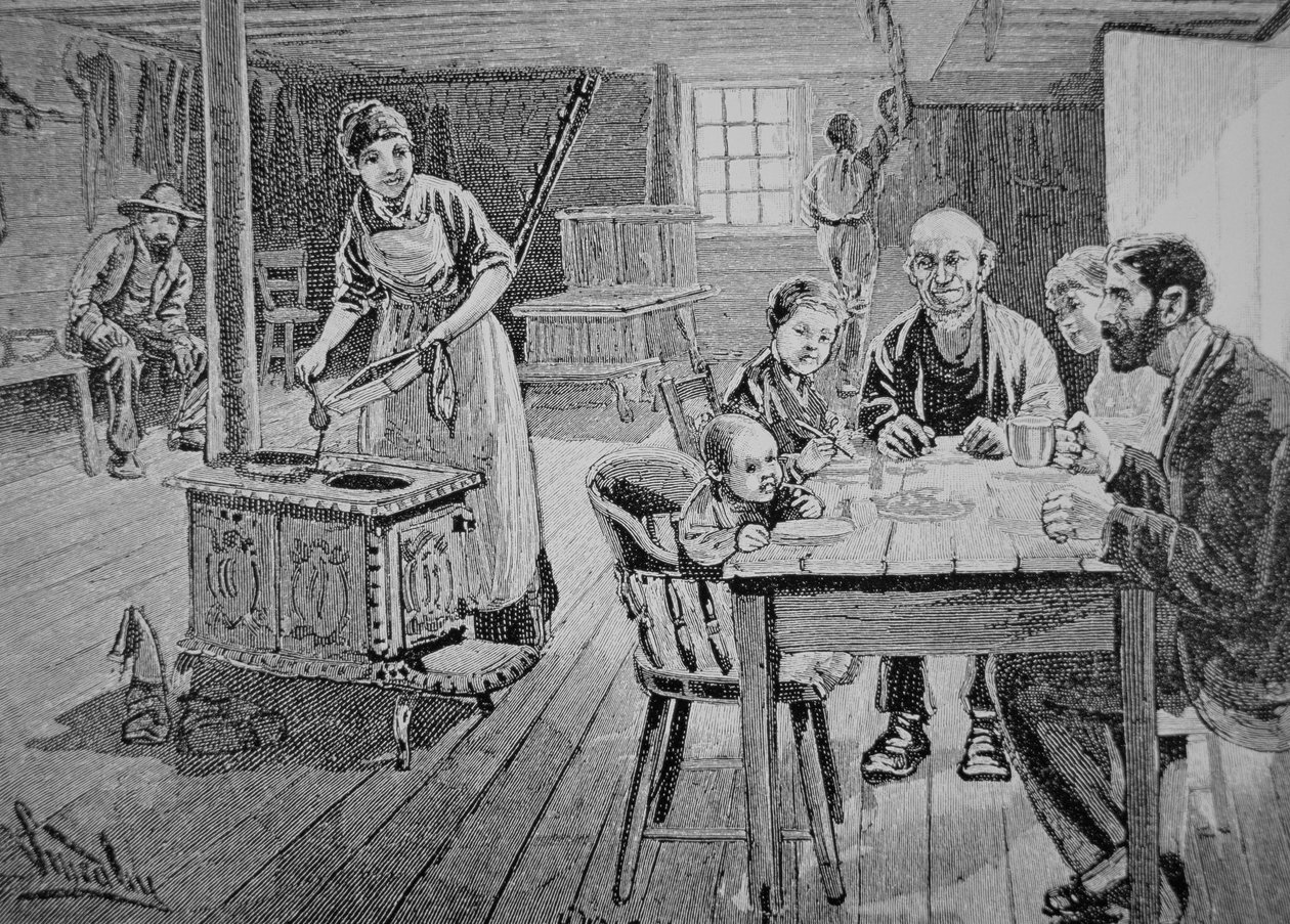 Americká usedlost (rytina) od American School