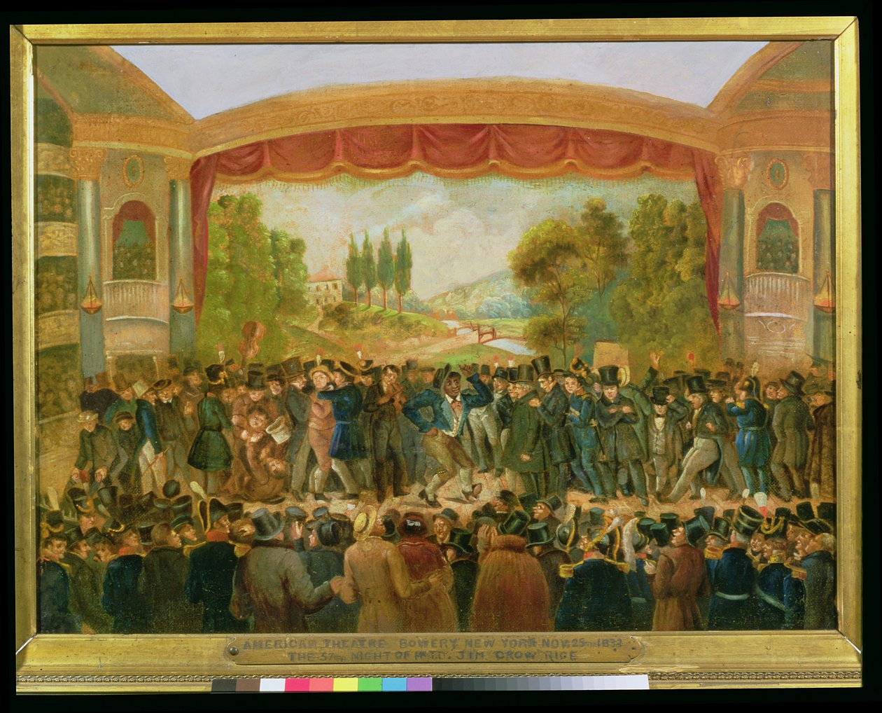 Americké divadlo, Bowery, New York, zobrazující 57. noc pana T.D. Jim Crow Rice (1808-60) 25. listopadu 1833 od American School
