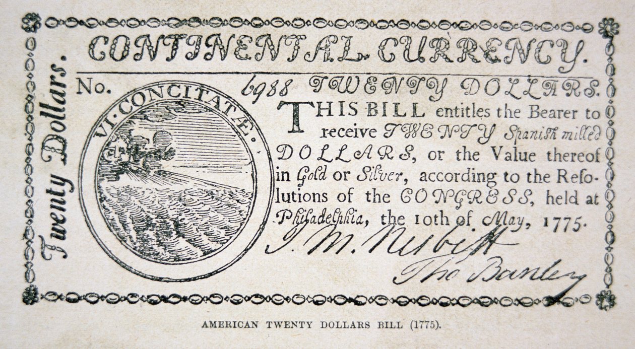 Americká dvacetidolarovka z roku 1775 (litho) od American School